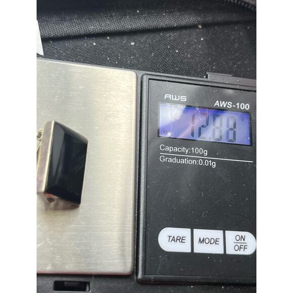 Rectangle Black Glass and 925 Mexico Sterling Silver Clip on Earrings - Picture 14 of 16